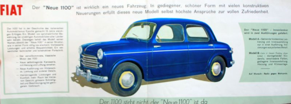 Fiat 1100 Modellprogramm 1953 Automobilprospekt (10229)